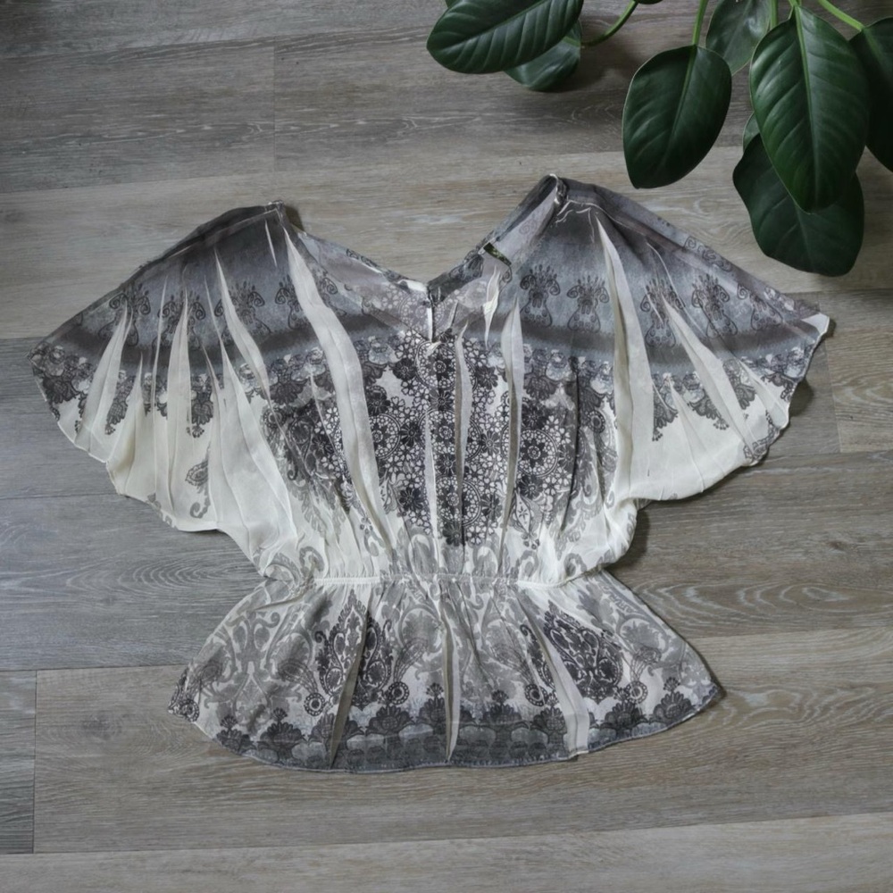 Grey butterfly sleeve boho paisley blouse
